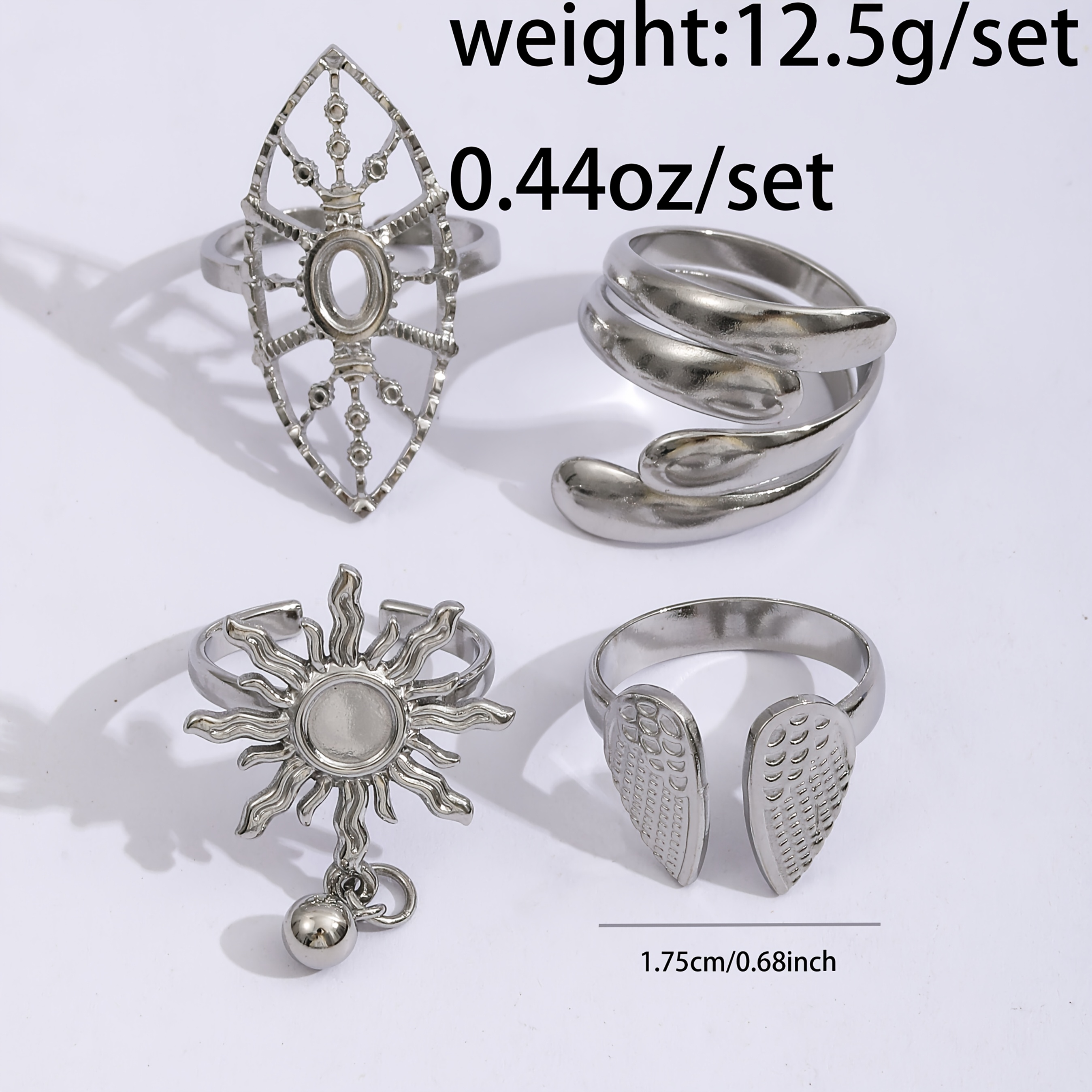 4pcs Vintage Punk Adjustable Open Ring Set